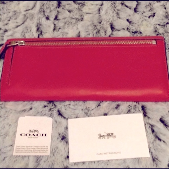 ♥️♥️♥️HTF! Coach Signature Reddish Pink Envelope Clutch Wallet NWT!!!Retail $275 - Picture 4 of 6